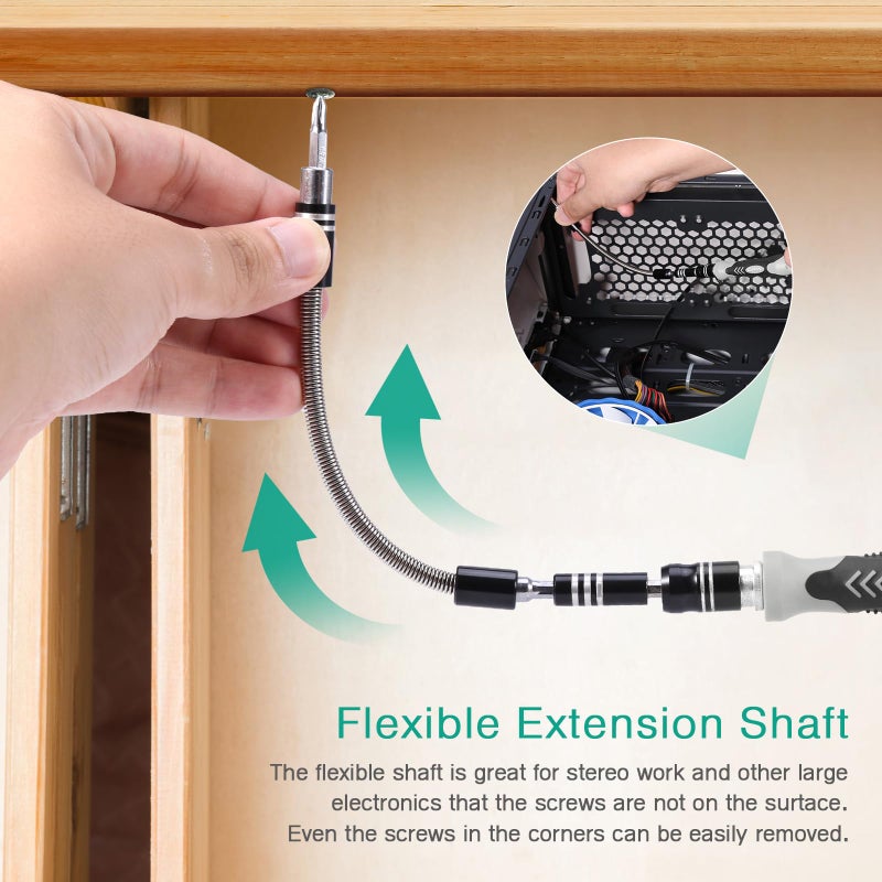 ORIA 61 in 1 Precision Screwdriver Set with 57 Bits, Magnetic Screwdriver Kit, Portable Repair Tool Kit for Smartphone, PC, Watch, Toys - Includes Extension and Flexible Rod, Black - Image 5